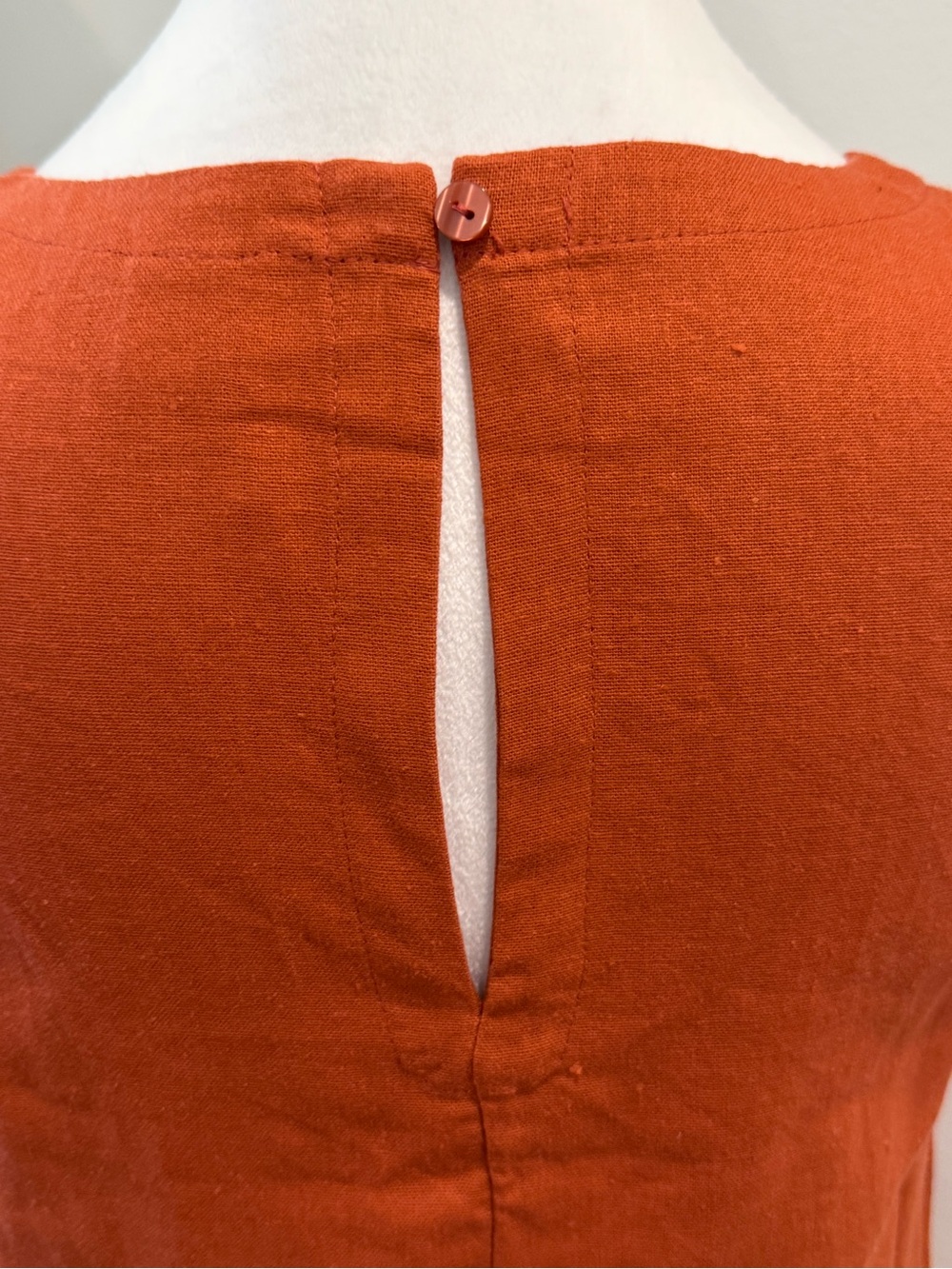 Old Navy Printed Linen-Blend Mini Shift Dress Rust Color Crew Neck Loose - Picture 7 of 14